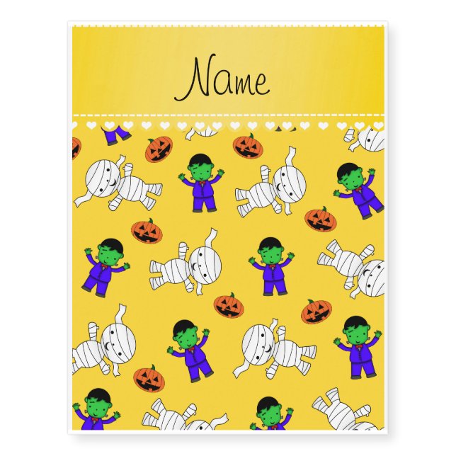 Name yellow frankenstein mummy pumpkins temporary tattoos (Front)