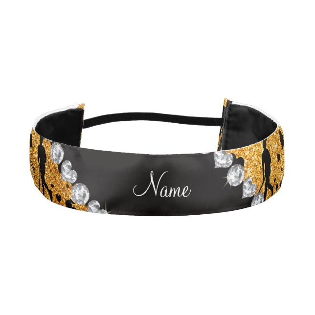 Name yellow glitter field hockey hearts bow athletic headband (Front)