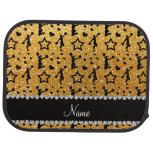 Name yellow glitter stars hearts cheerleading car mat