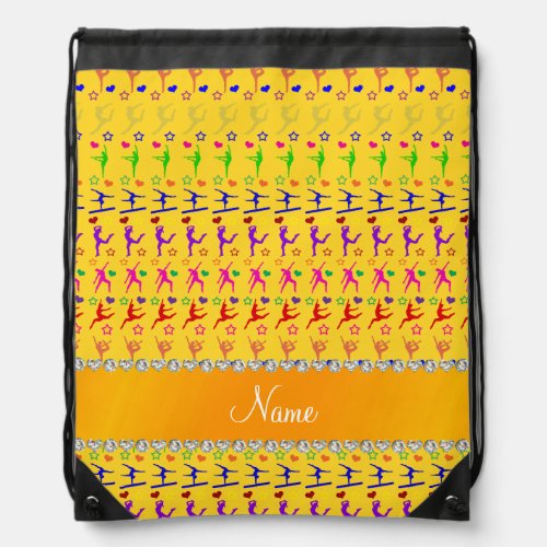 Name yellow rainbow gymnastics hearts stars drawstring bag