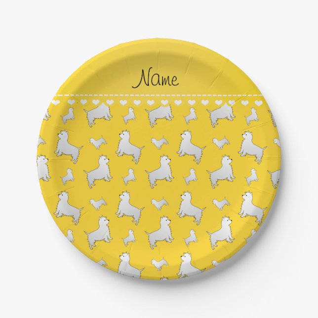 Name yellow West Highland White Terrier dogs Paper Plates (Front)