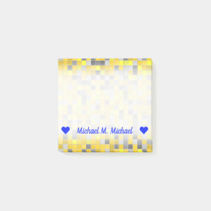 Name; Yellows and Grays Tiled Squares Pattern Post-it Notes