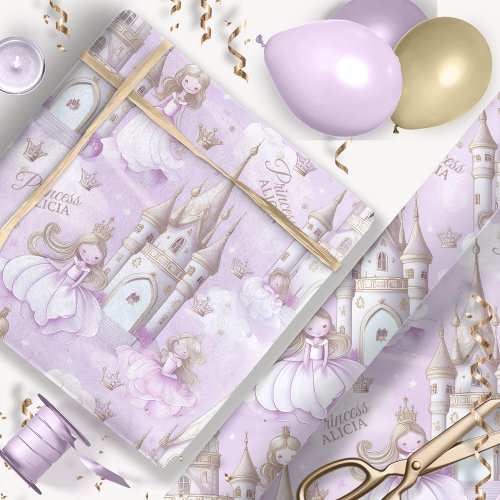 Name Your Princess and Castle Lavender ID1053 Wrapping Paper