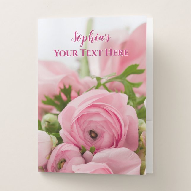 Name, Your Title, Info, Pink Flowers Pocket Folder (Front)