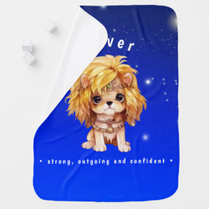 Name Zodiac Leo Cute Watercolor Dog on Blue sky Baby Blanket