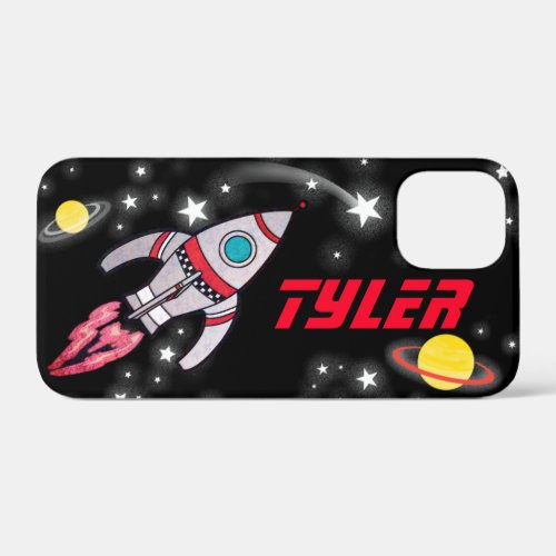 Named 5 letter space rocket black red boys iPhone 12 mini case