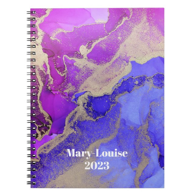 Named Abstract Pink Purple Gold Art Notebook  (Front)