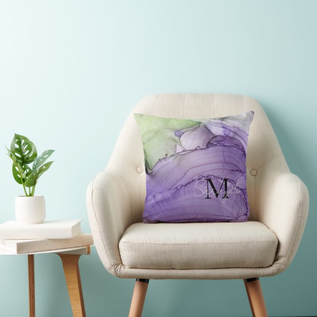 Named Abstract Purple Green Throw Pillow (Chair)