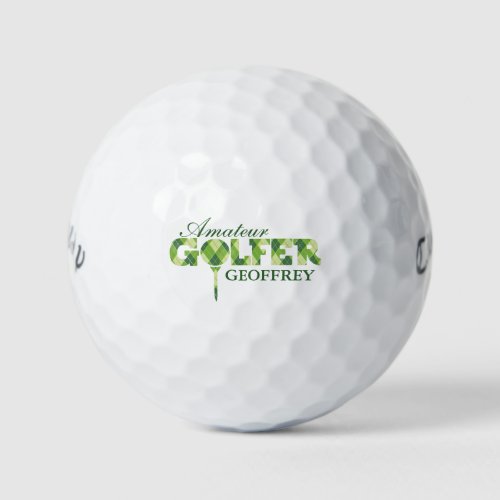 Named Amateur Golfer green plaid golf balls