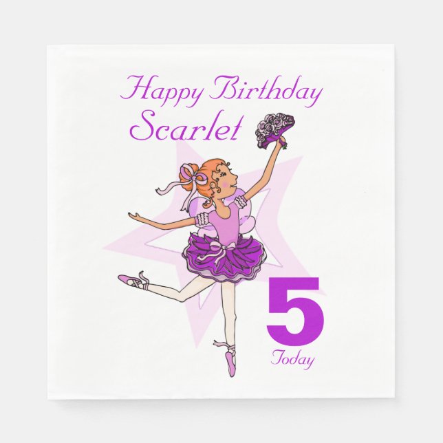 Named ballerina girls 5th birthday napkins (Front)