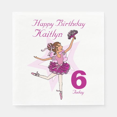 Named ballerina girls 6th birthday napkins