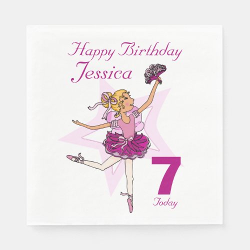 Named ballerina girls 7th birthday napkins