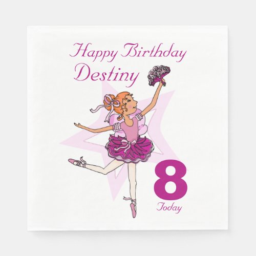 Named ballerina girls 8th birthday napkins