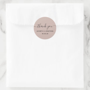 Named Beige Black Thank You Classic Round Sticker