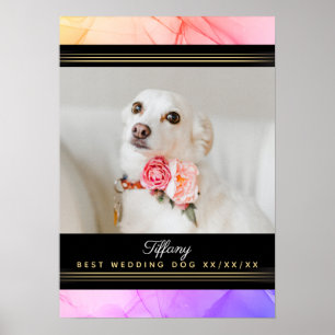 Named Best Wedding Dog Photo Template Pink Purple Poster