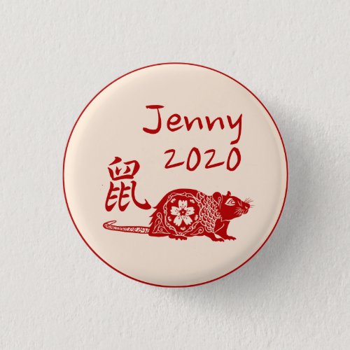 Named Chinese Year RAT Paper Cut Design Red Gift Button