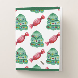 Named Colorful Christmas Trees & Candy Pocket Folder