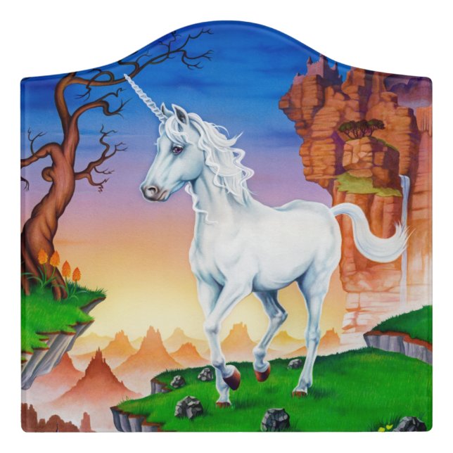 Named crest top Bedroom sign Unicorn fantasy (Large Crest Front)