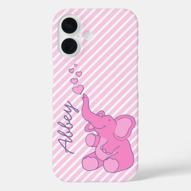 Named cute pink elephant hearts and stripes Case-Mate iPhone case (Back)