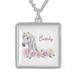 Named Floral Pony  Sterling Silver Necklace