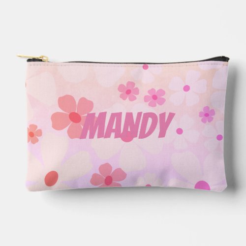 Named Fun and Vibrant Pink and Peach Flower Power Accessory Pouch