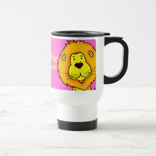 Named  girls pink lion travel  club mug