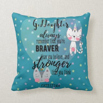 Named GODDAUGHTER Motivational Quote Cute Cat Teal Throw Pillow