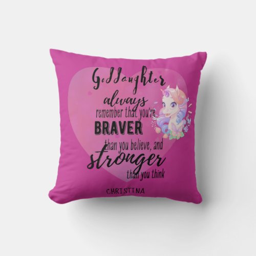 Named GODDAUGHTER Motivational Quote Unicorn Pink  Throw Pillow