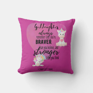 Named GODDAUGHTER Motivational Quote Unicorn Pink  Throw Pillow
