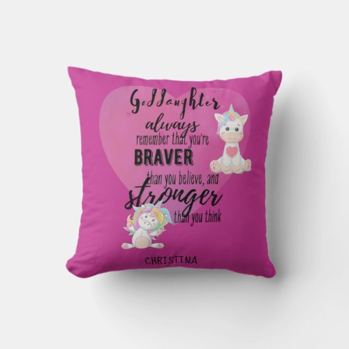 Named GODDAUGHTER Motivational Quote Unicorn Pink  Throw Pillow