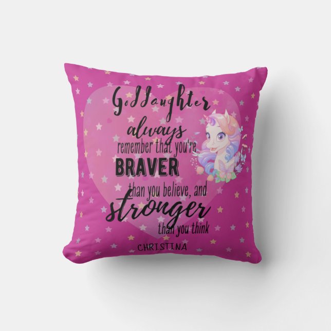 Named GODDAUGHTER Motivational Quote Unicorn Pink  Throw Pillow (Front)