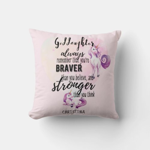 Named GODDAUGHTER Motivational Quote Unicorn Pink  Throw Pillow