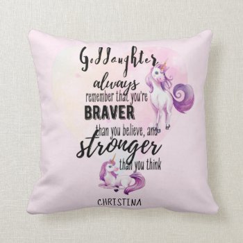 Named GODDAUGHTER Motivational Quote Unicorn Pink  Throw Pillow