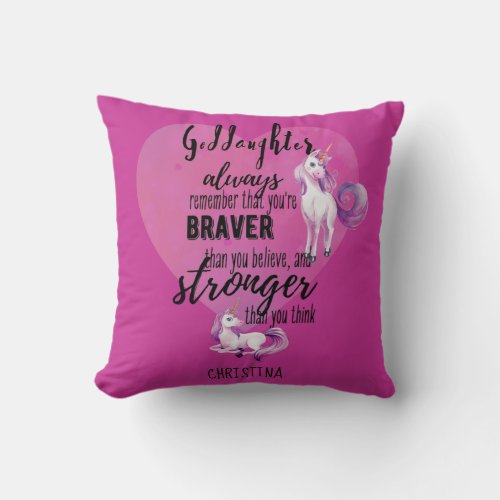 Named GODDAUGHTER Motivational Quote Unicorn Pink  Throw Pillow