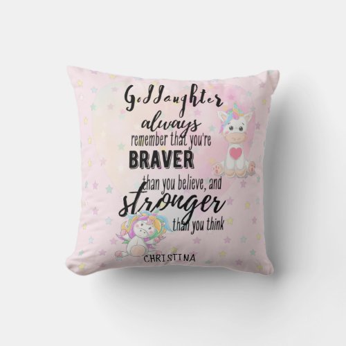 Named GODDAUGHTER Motivational Quote Unicorn Pink  Throw Pillow