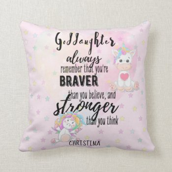 Named GODDAUGHTER Motivational Quote Unicorn Pink  Throw Pillow