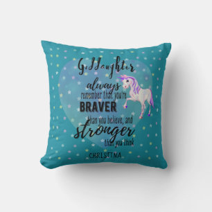 Named GODDAUGHTER Motivational Quote Unicorn Teal  Throw Pillow