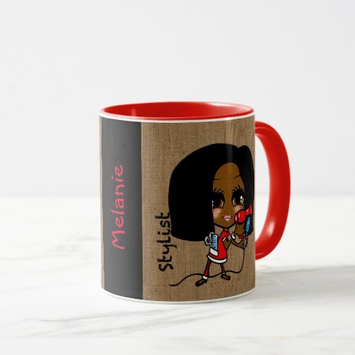 Named Hair Stylist Mug Caricature Black African