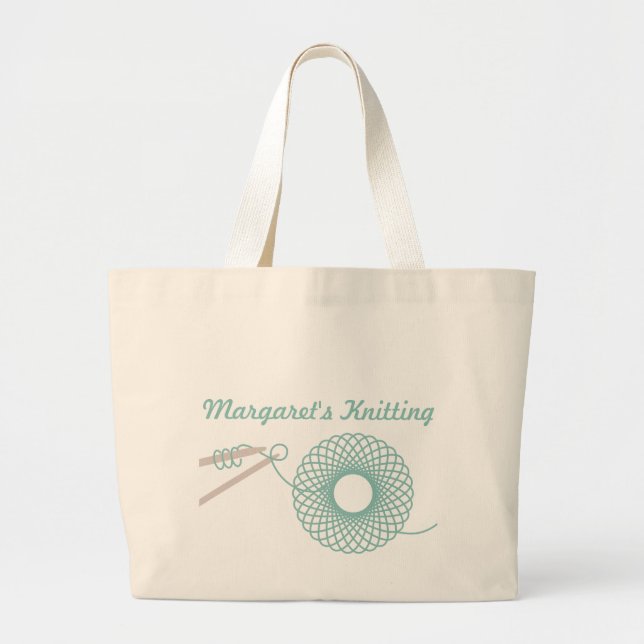 Named knitting dark teal bag (Front)