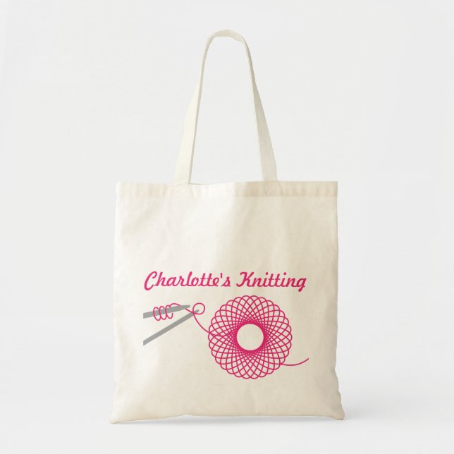 Named knitting pink bag (Front)