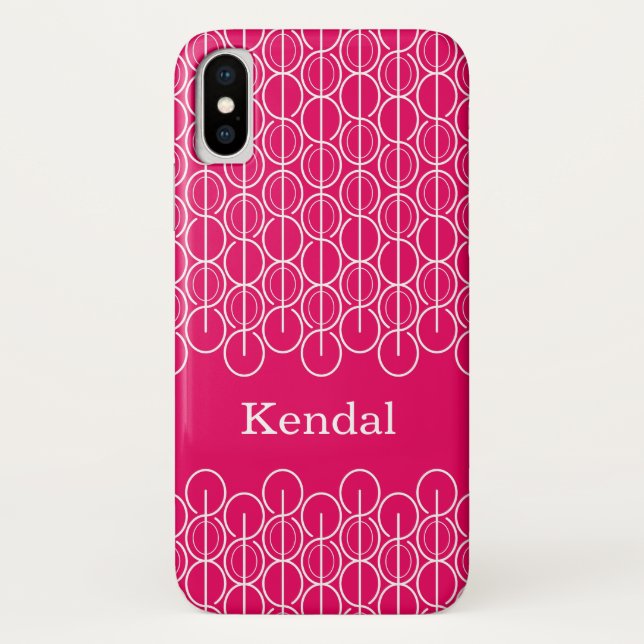 Named linked ovals & lines red white iphone case (Back)