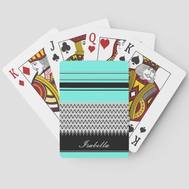 Named Mint Stripes and Chevron Poker Cards (Back)