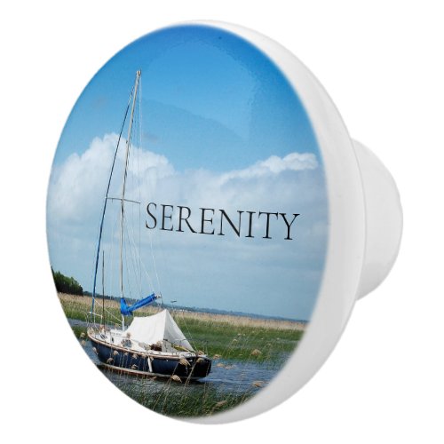 Named Nautical Sailboat Scene Design Ceramic Knob