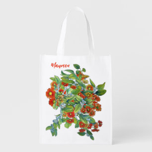 named orange daisies and gum nuts  grocery bag