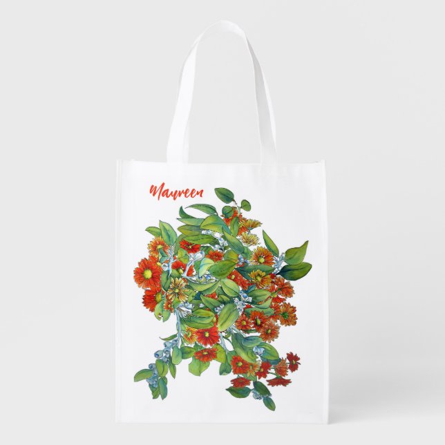 named orange daisies and gum nuts  grocery bag (Front)