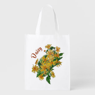 Named Orange Daisies Reusable Grocery Bag