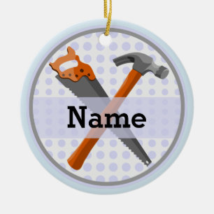 Named Personalized Tools design for boys. Ceramic Ornament
