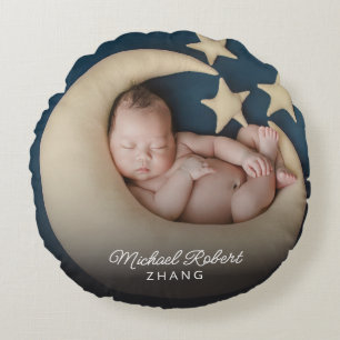Named Photo Newborn Baby Round Pillow