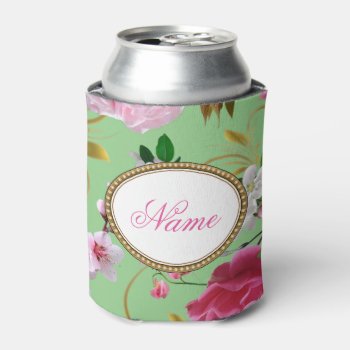 Named Pink Flowers Can Cooler by 85leobar85 at Zazzle
