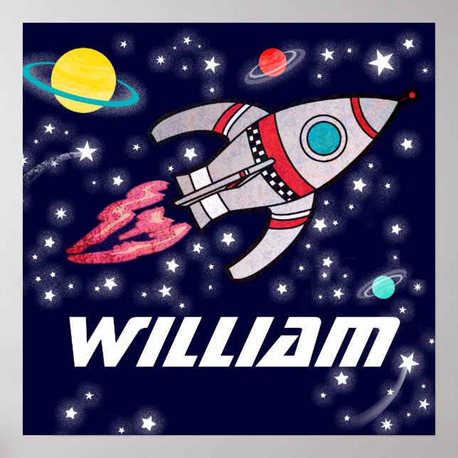 Named rocket space boys dark blue poster (Front)